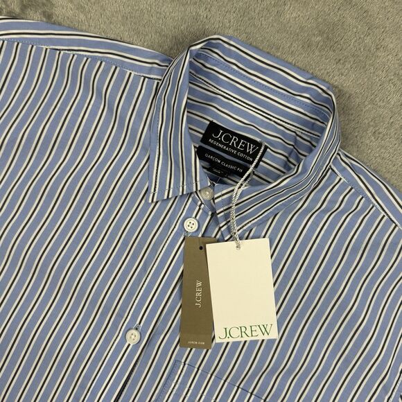 J. Crew Button Up Shirt Women 4 Blue Striped Cotton Garçon Classic Fit Preppy - Picture 1 of 8